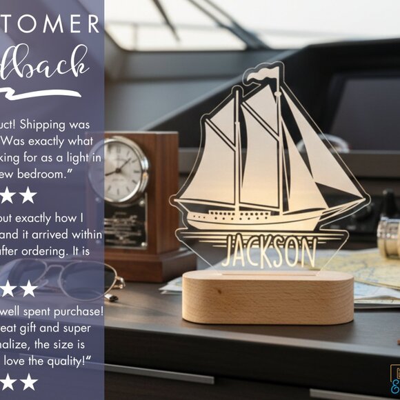 Personalized Boat Night Light – Custom LED Lamp for Kids - Picture 7 of 8
